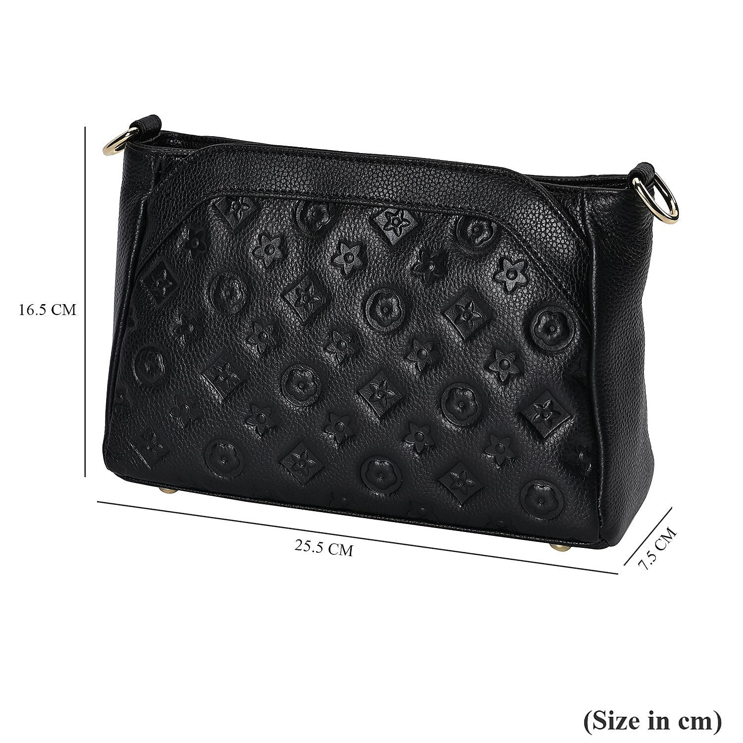 100% Genuine Leather Crossbody Bag With Shoulder Strap - Black