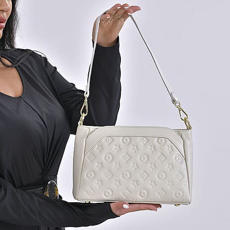 100% Genuine Leather Crossbody Bag With Shoulder Strap - White