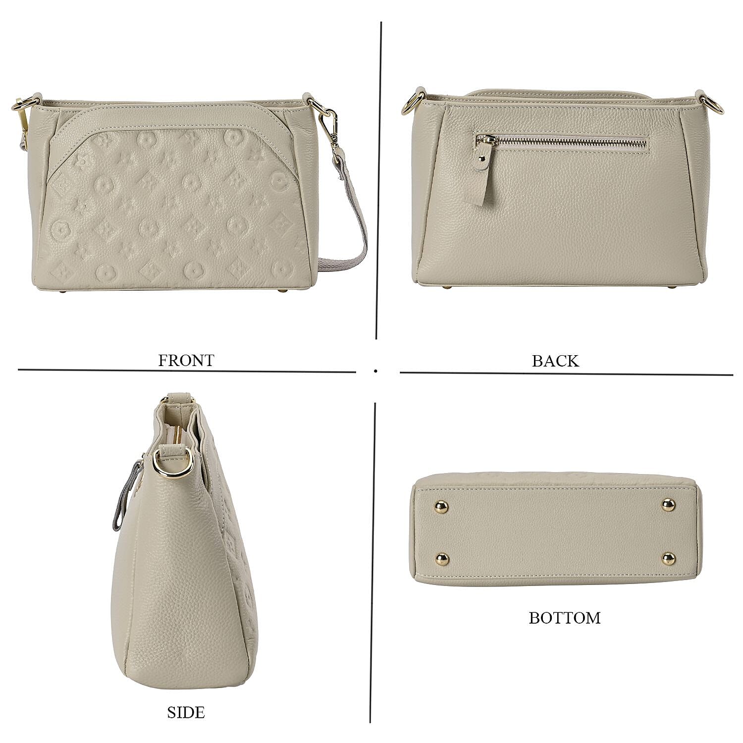 100% Genuine Leather Crossbody Bag With Shoulder Strap - White