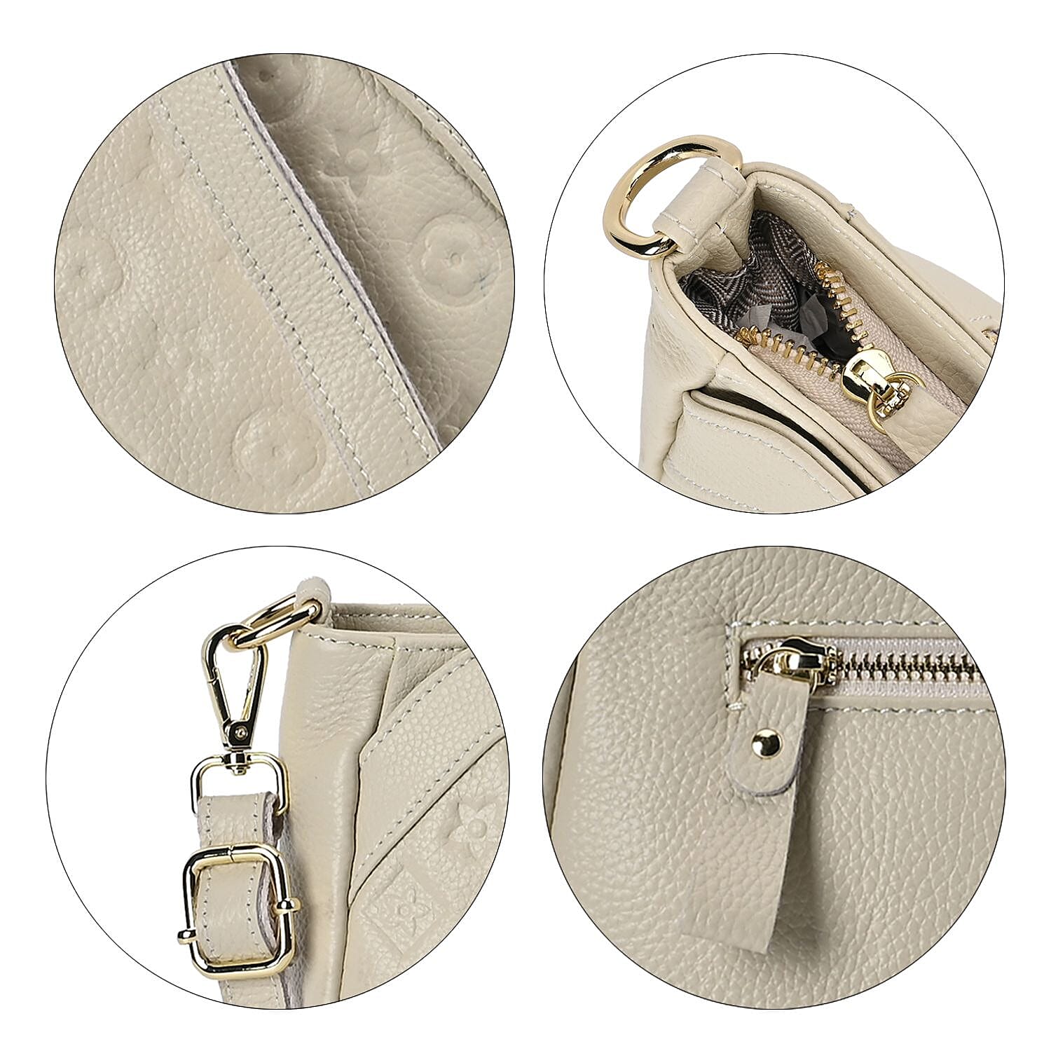 100% Genuine Leather Crossbody Bag With Shoulder Strap - White