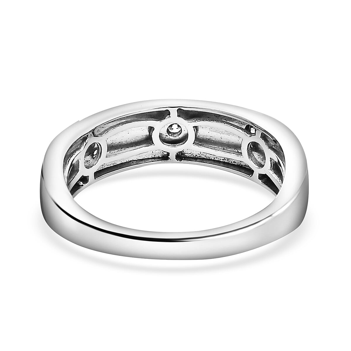 Moissanite 3 Stone Band Ring in Three Tone Plated Sterling Silver