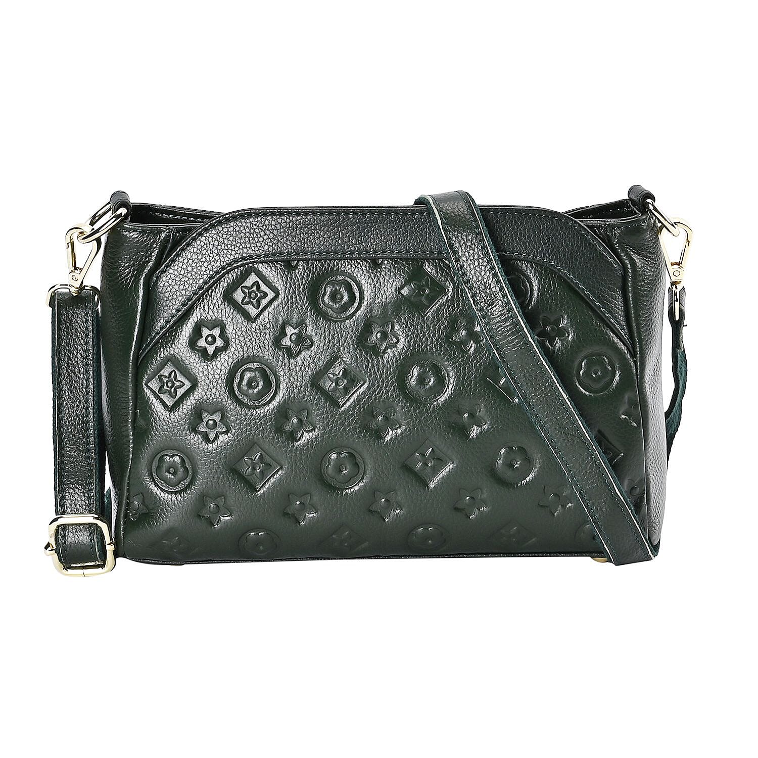 Genuine Leather Crossbody Bag With Shoulder Strap - Green