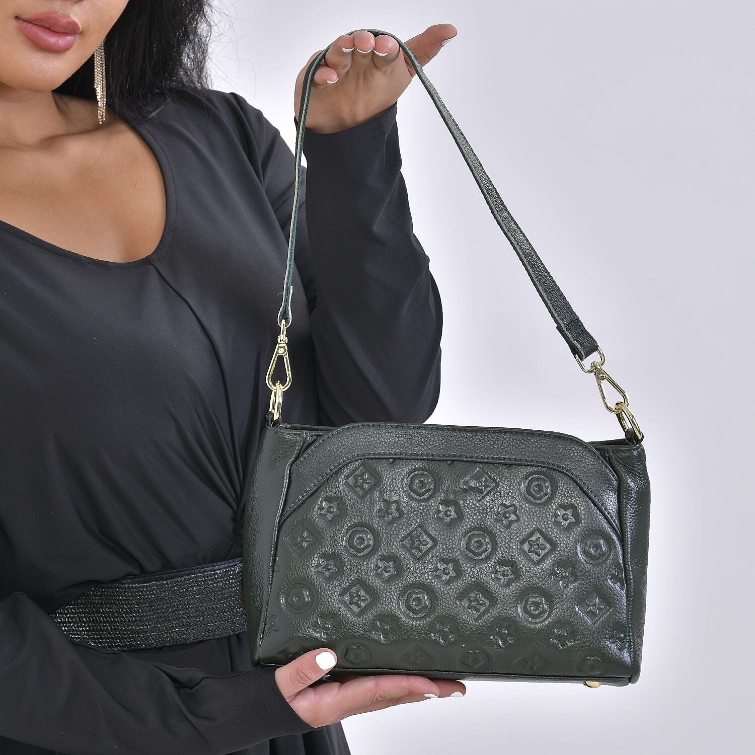 Genuine Leather Crossbody Bag With Shoulder Strap - Green