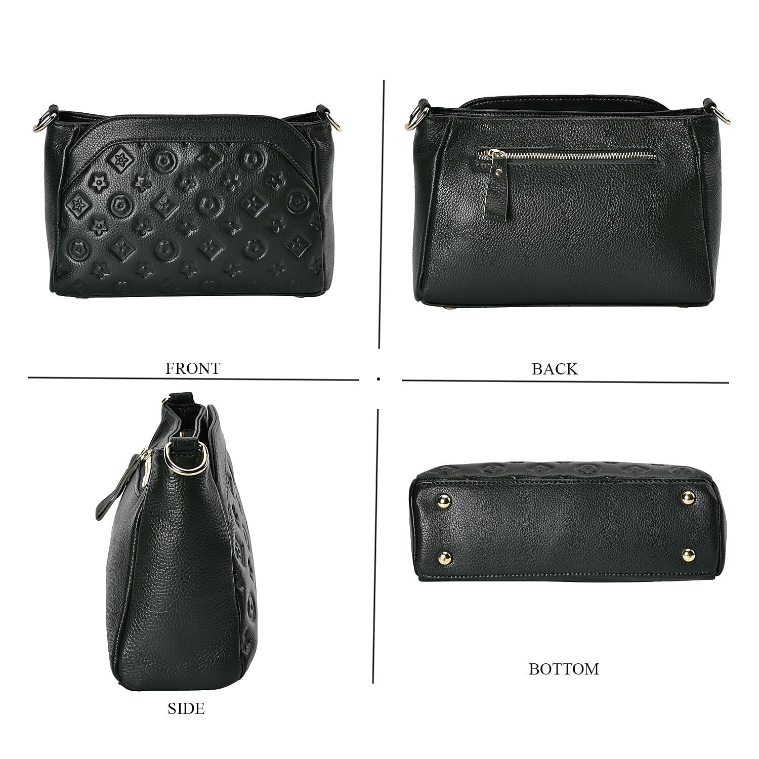 Genuine Leather Crossbody Bag With Shoulder Strap - Green