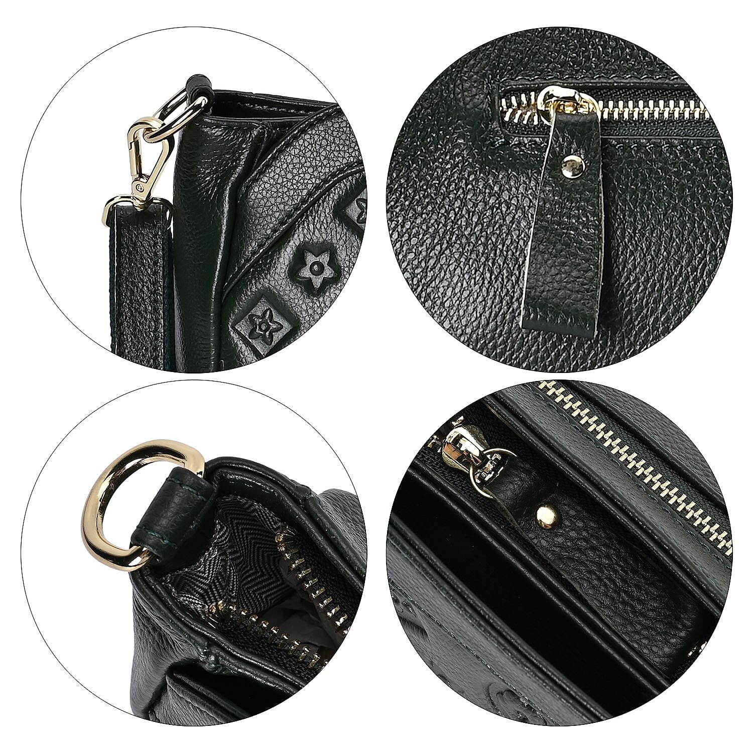 Genuine Leather Crossbody Bag With Shoulder Strap - Green