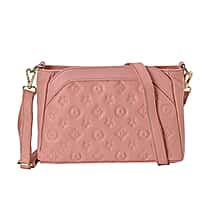 100%  Genuine Leather Crossbody Bag With Shoulder Strap - Peach