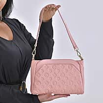 100%  Genuine Leather Crossbody Bag With Shoulder Strap - Peach