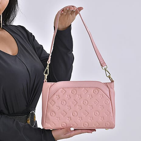 100%  Genuine Leather Crossbody Bag With Shoulder Strap - Peach