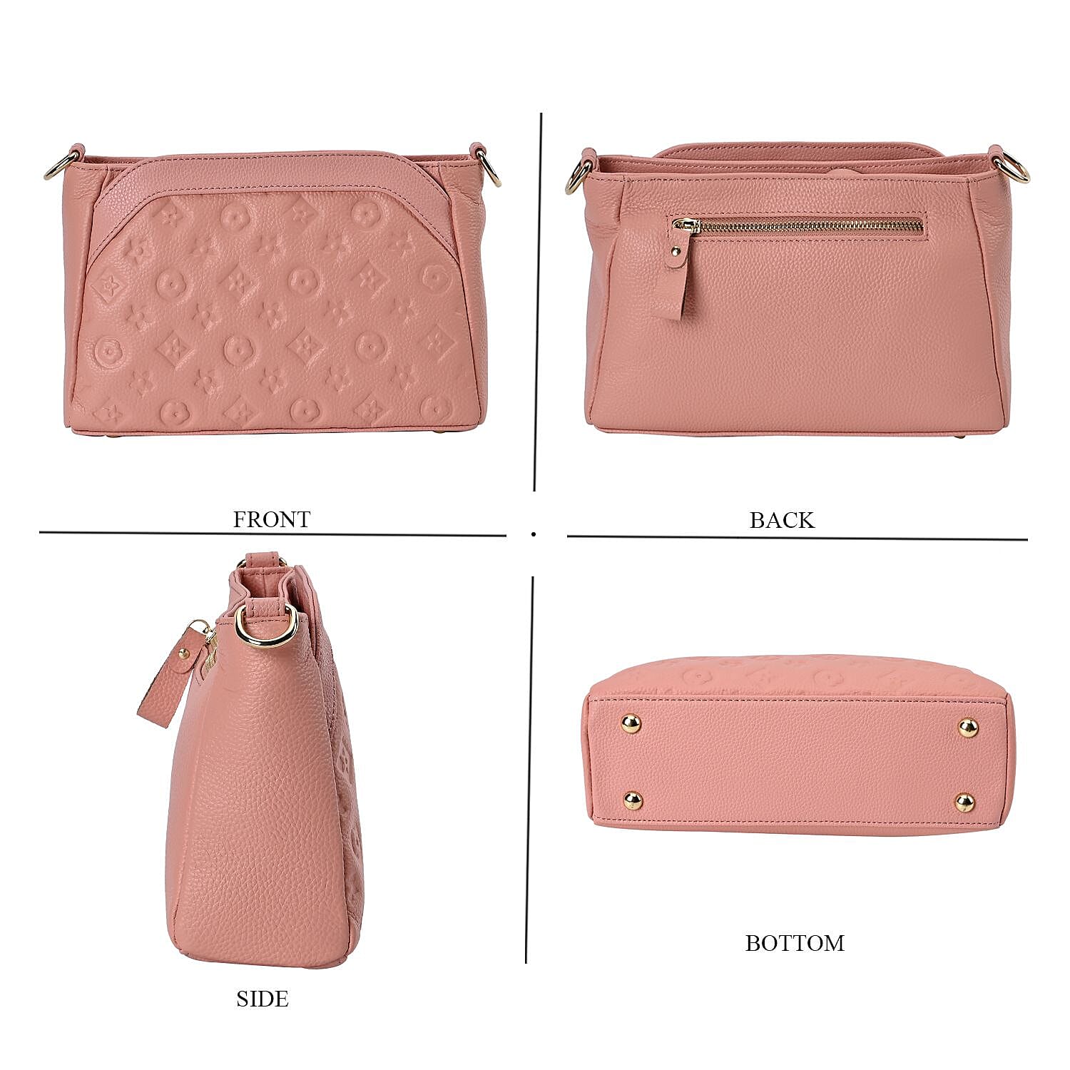 100%  Genuine Leather Crossbody Bag With Shoulder Strap - Peach