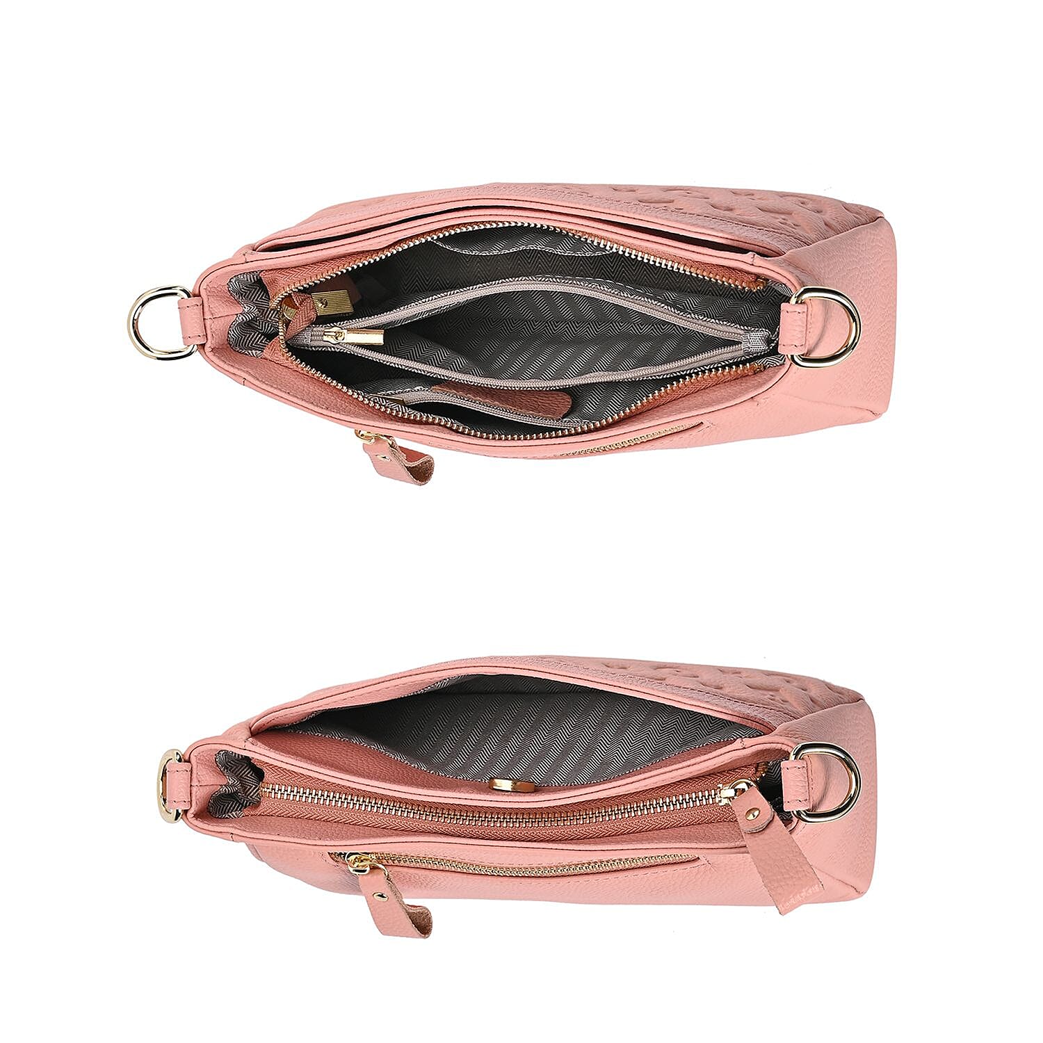 100%  Genuine Leather Crossbody Bag With Shoulder Strap - Peach