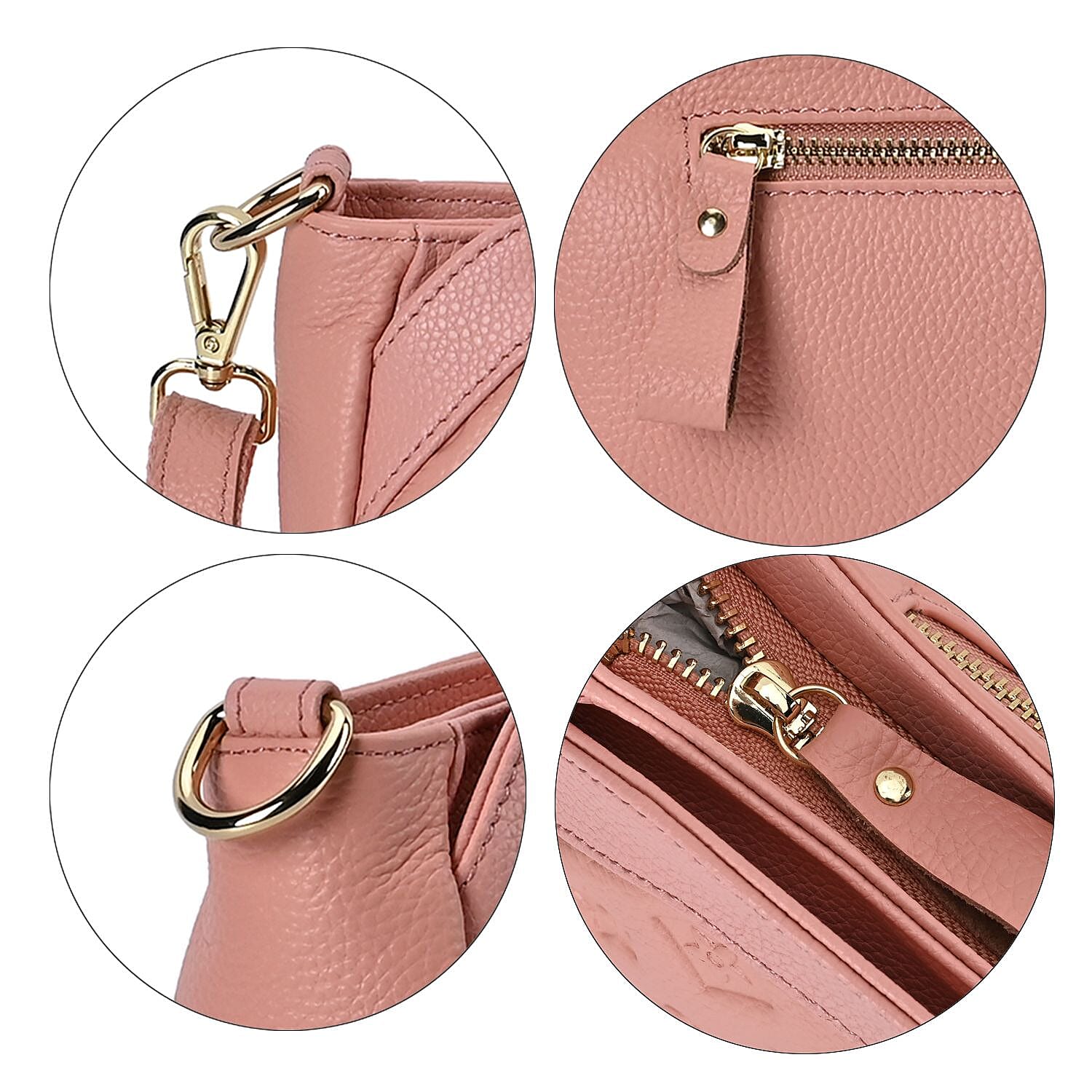 100%  Genuine Leather Crossbody Bag With Shoulder Strap - Peach