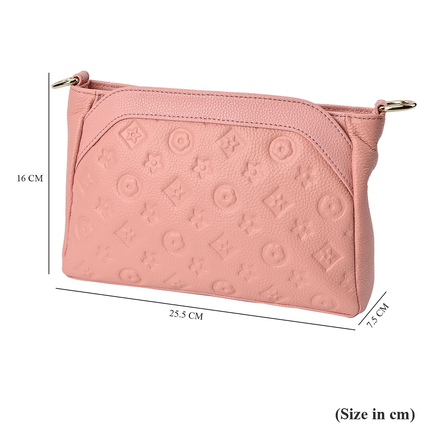 100%  Genuine Leather Crossbody Bag With Shoulder Strap - Peach