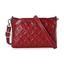 RFID Blocking Genuine Leather Crossbody Bag With Shoulder Strap - Burgundy