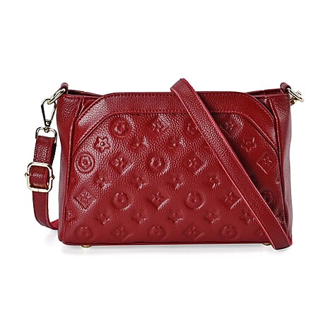 RFID Blocking Genuine Leather Crossbody Bag With Shoulder Strap - Burgundy