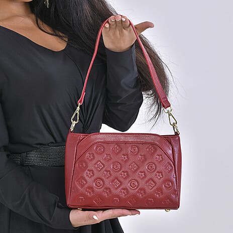 RFID Blocking Genuine Leather Crossbody Bag With Shoulder Strap - Burgundy
