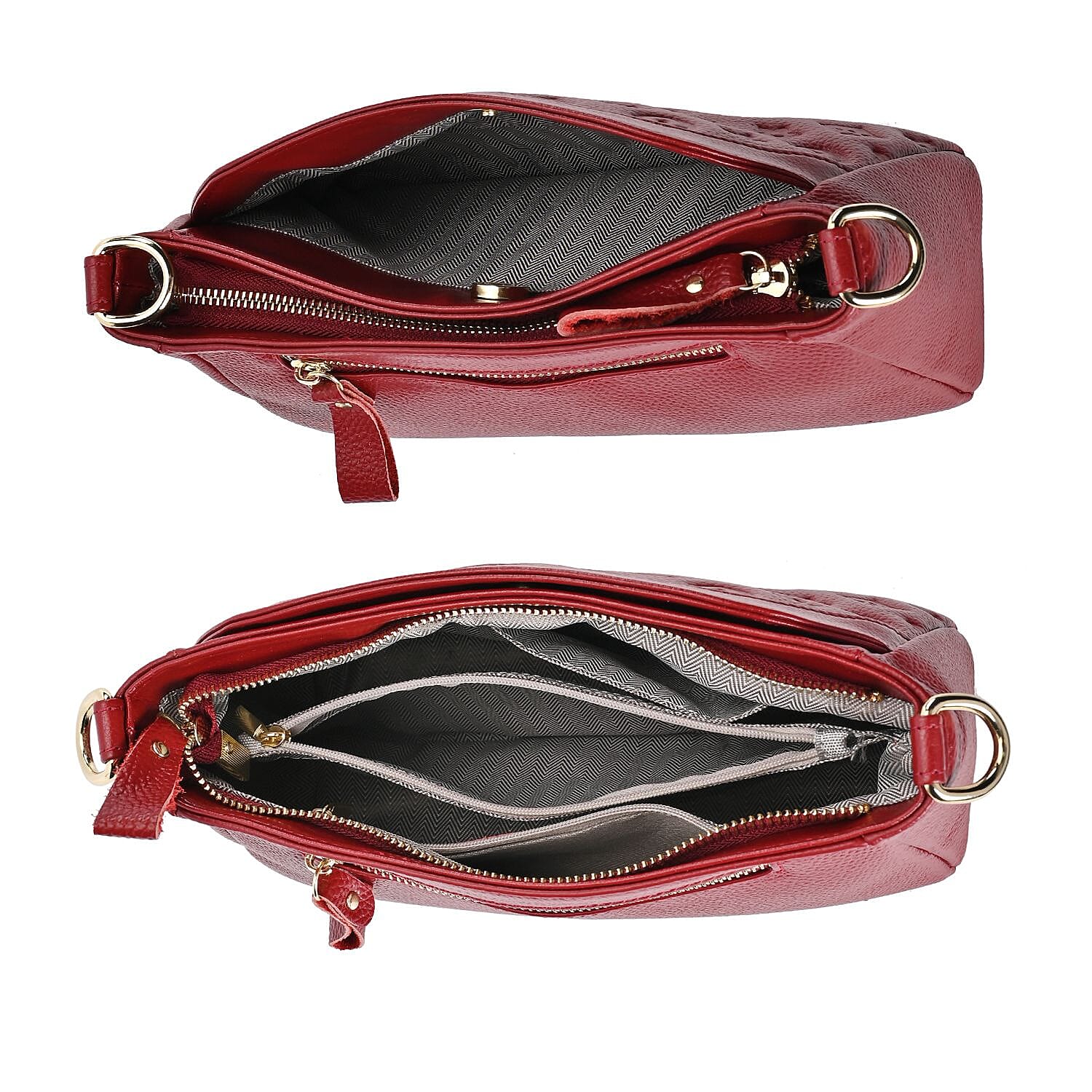 RFID Blocking Genuine Leather Crossbody Bag With Shoulder Strap - Burgundy