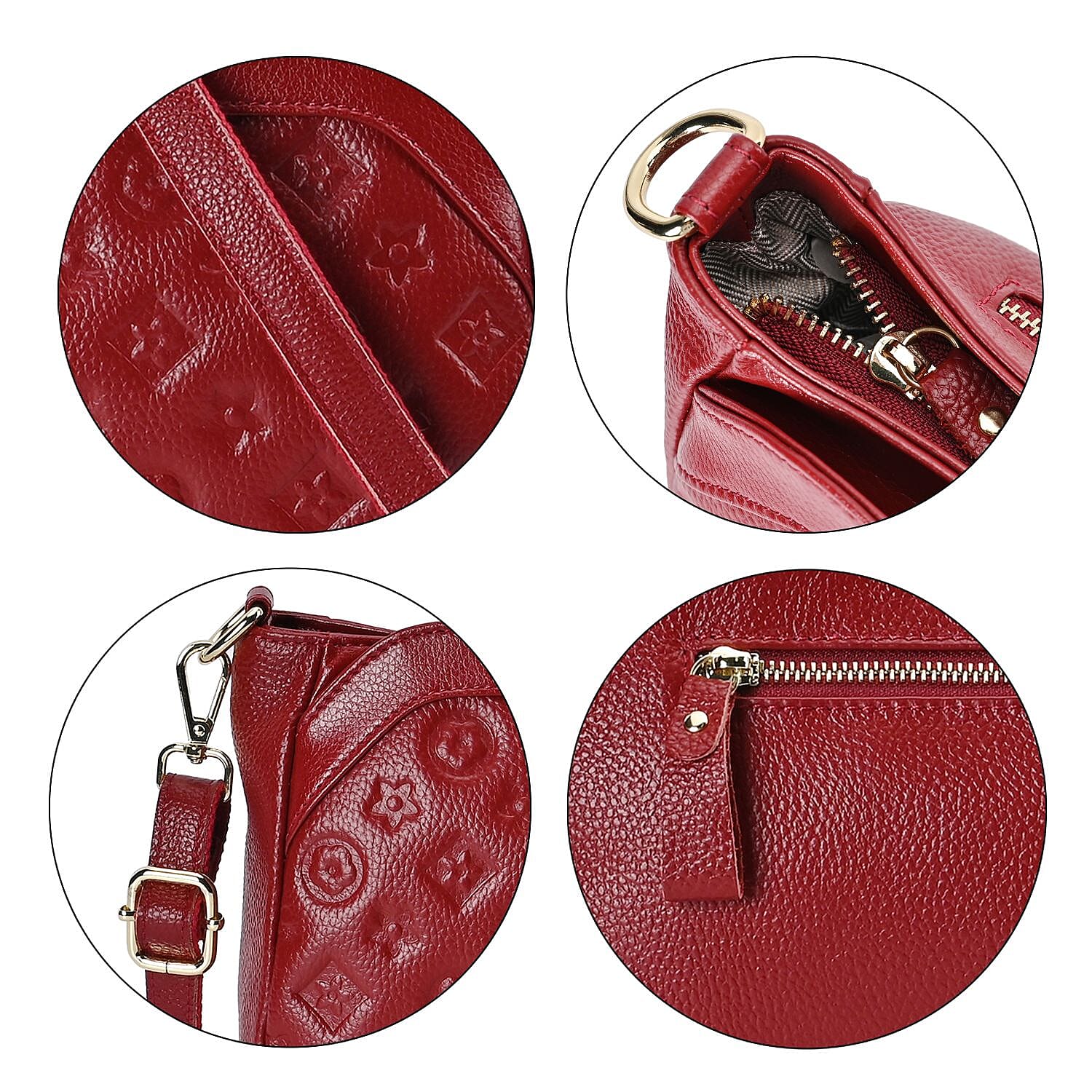 RFID Blocking Genuine Leather Crossbody Bag With Shoulder Strap - Burgundy