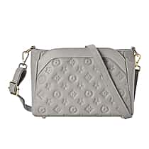 100% Genuine Leather Crossbody Bag With Shoulder Strap - Grey