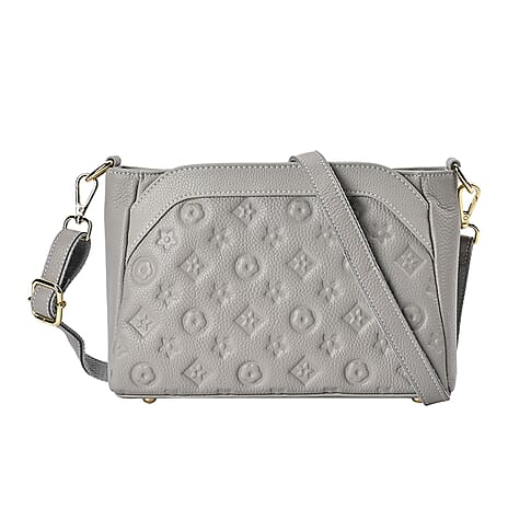 100% Genuine Leather Crossbody Bag With Shoulder Strap - Grey