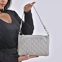 100% Genuine Leather Crossbody Bag With Shoulder Strap - Grey