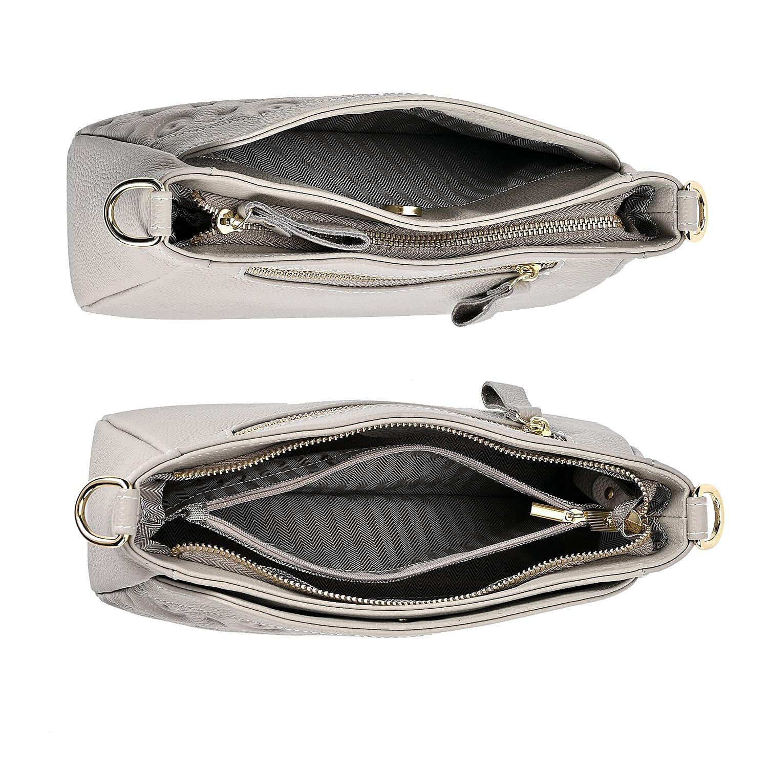 100% Genuine Leather Crossbody Bag With Shoulder Strap - Grey