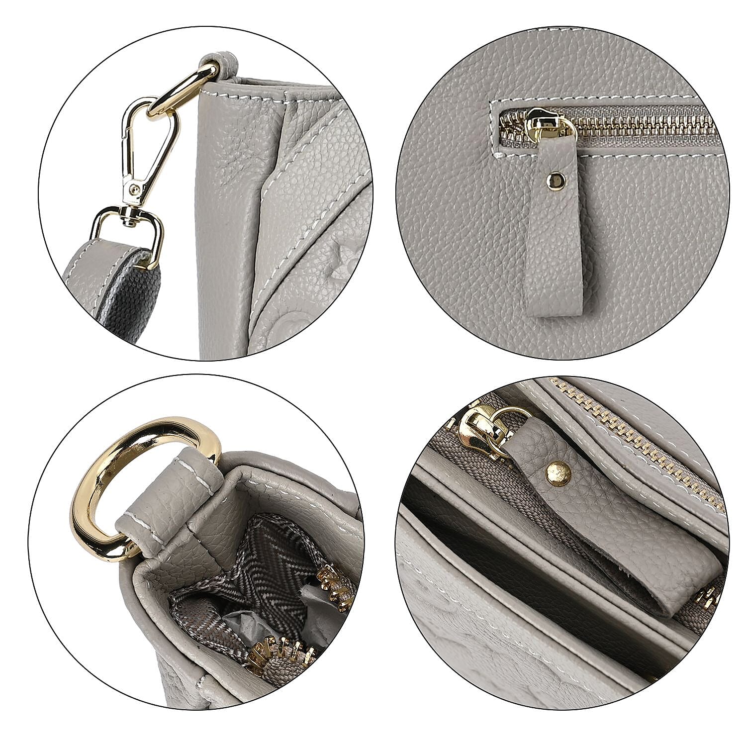 100% Genuine Leather Crossbody Bag With Shoulder Strap - Grey