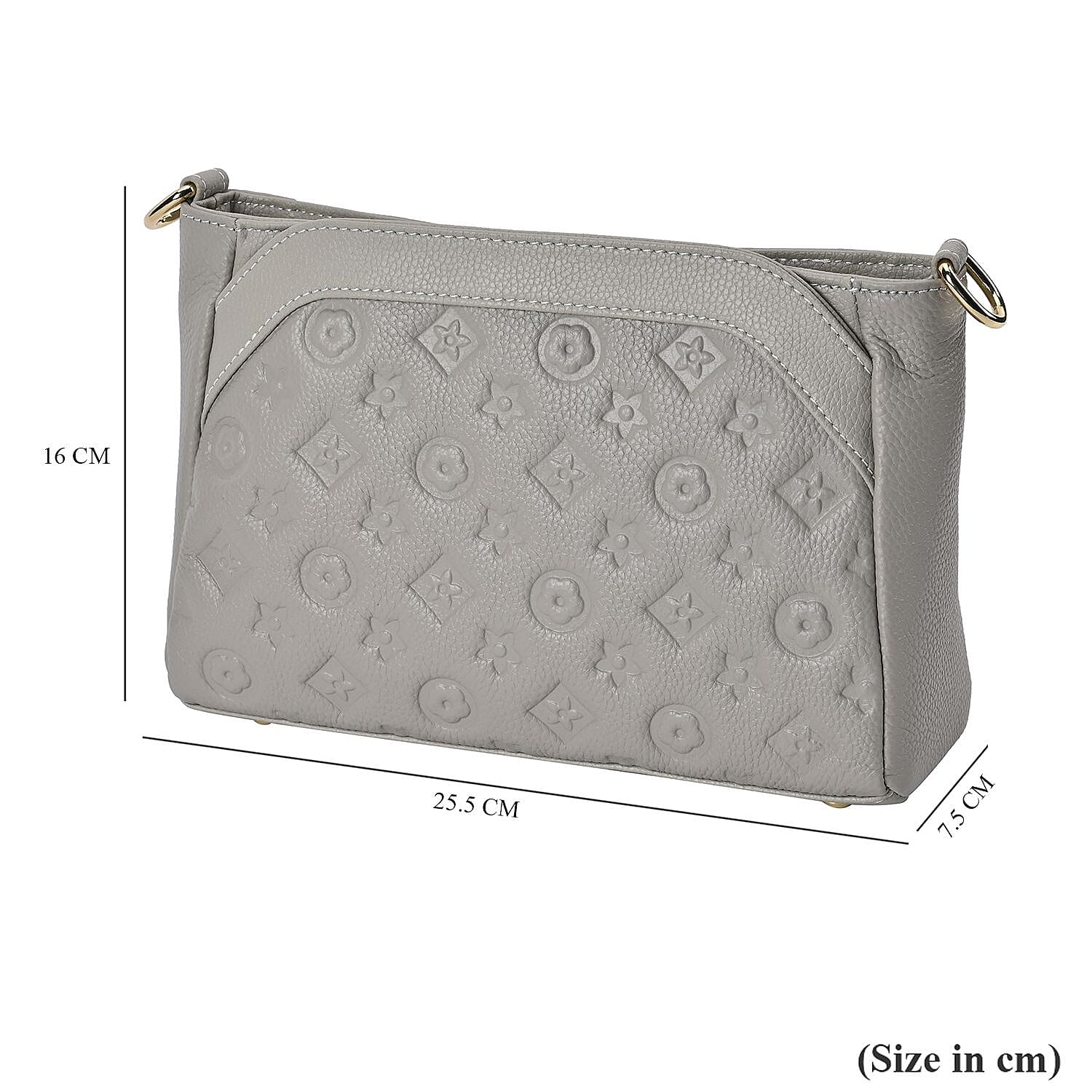 100% Genuine Leather Crossbody Bag With Shoulder Strap - Grey