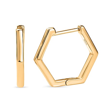 18K Vermeil YG Sterling Silver Hexagon Hoop Earrings