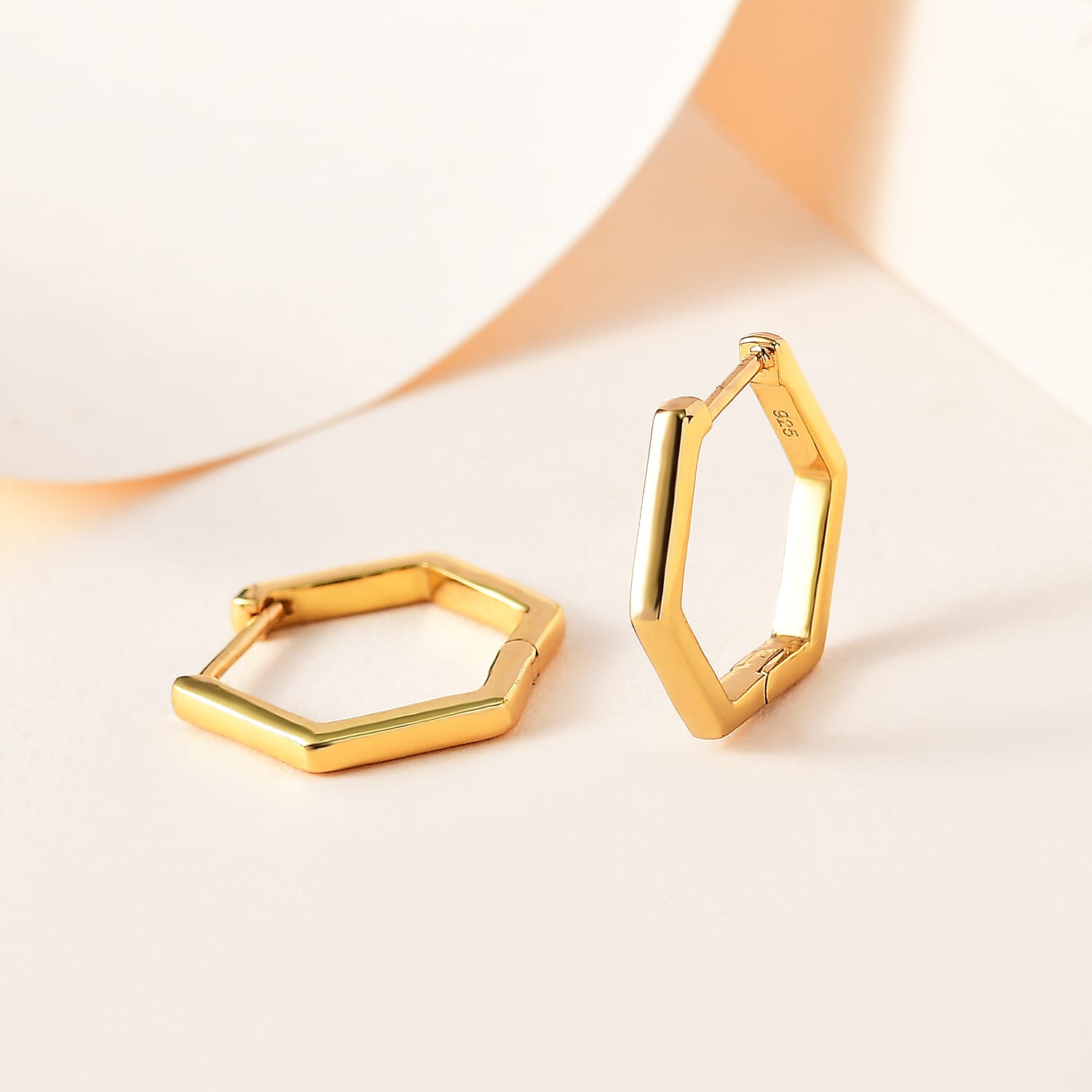 18K Vermeil YG Sterling Silver Hexagon Hoop Earrings