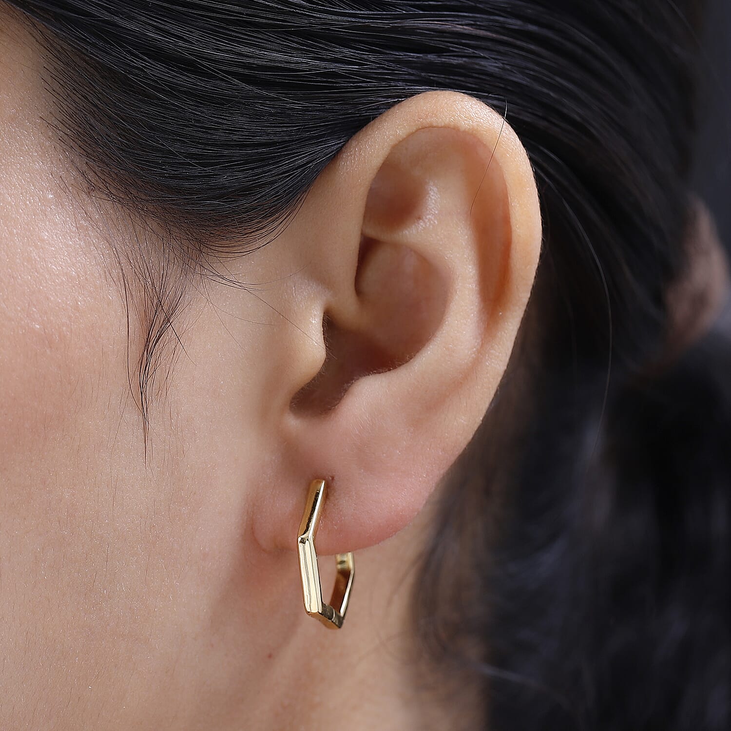 18K Vermeil YG Sterling Silver Hexagon Hoop Earrings