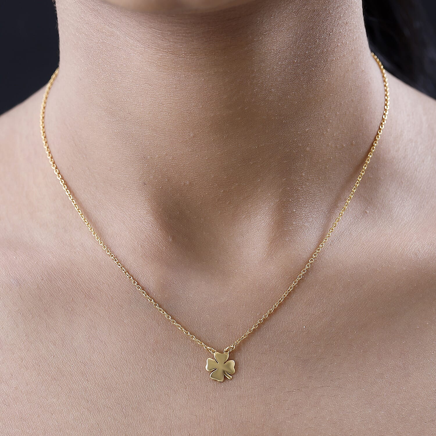 18K Yellow Gold Vermeil Plated Sterling Silver Clover Necklace (Size 20)