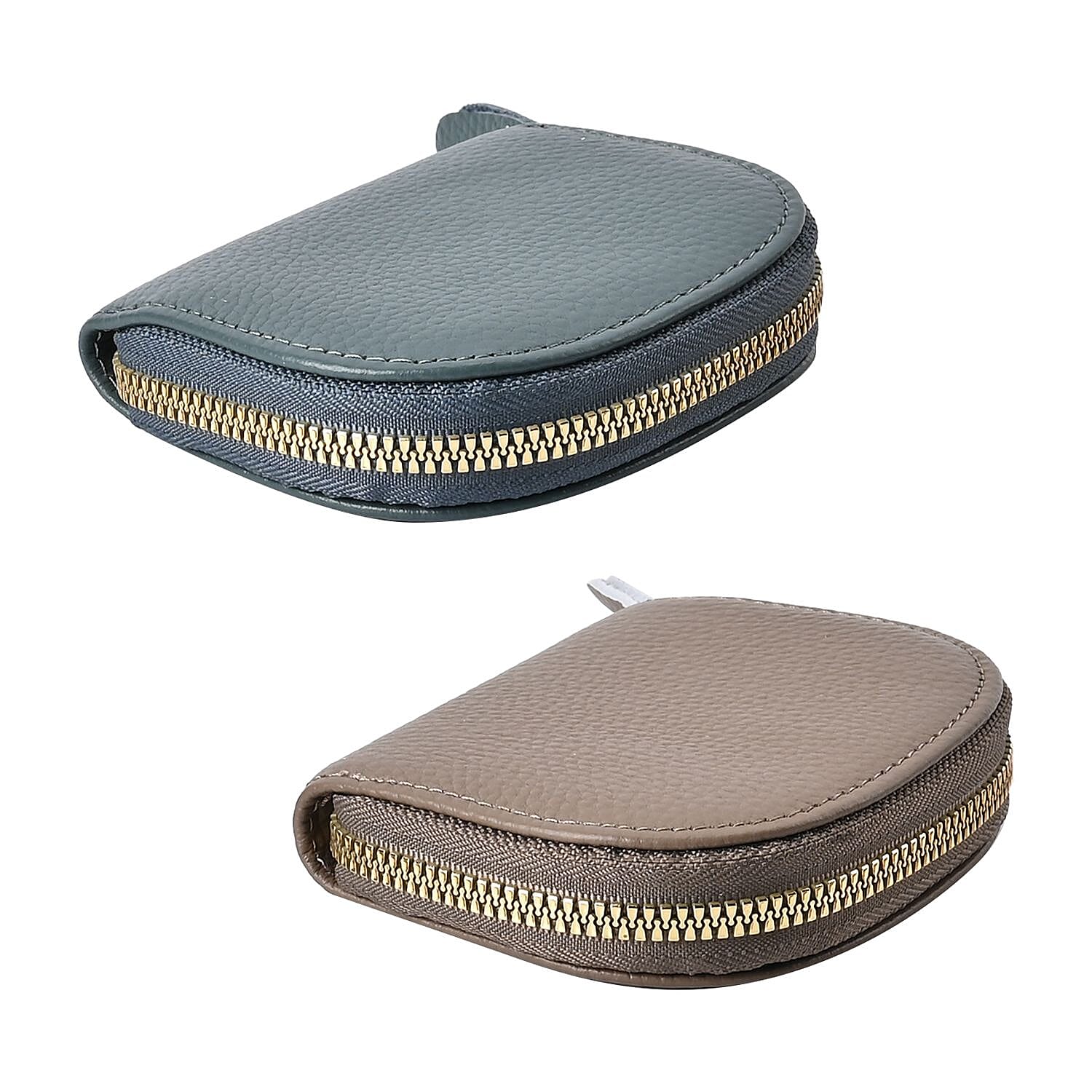 Set of 2 Genuine Leather Card Wallet with RFID Blocking & 10 Card Slots - Teal & Grey