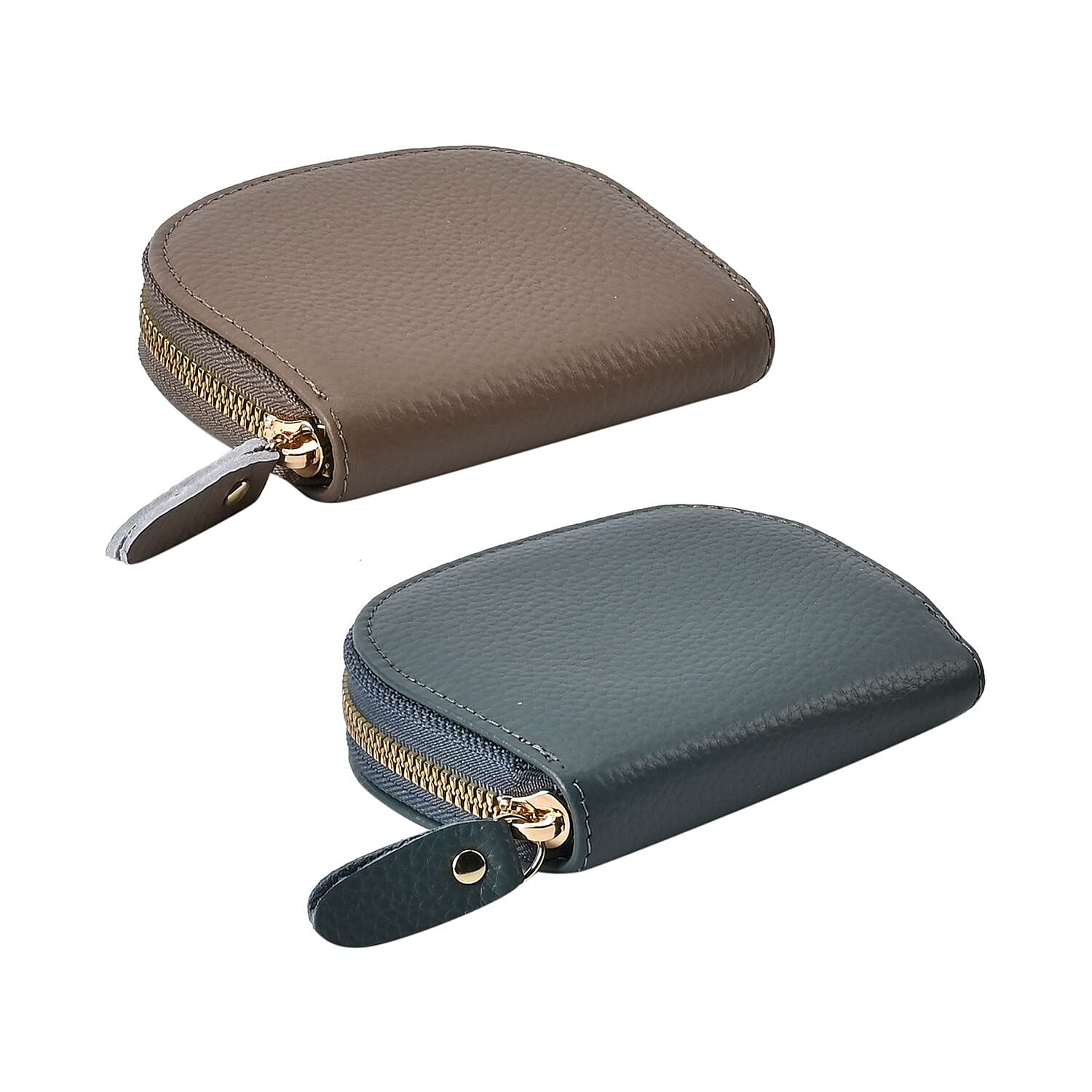 Set of 2 Genuine Leather Card Wallet with RFID Blocking & 10 Card Slots - Teal & Grey