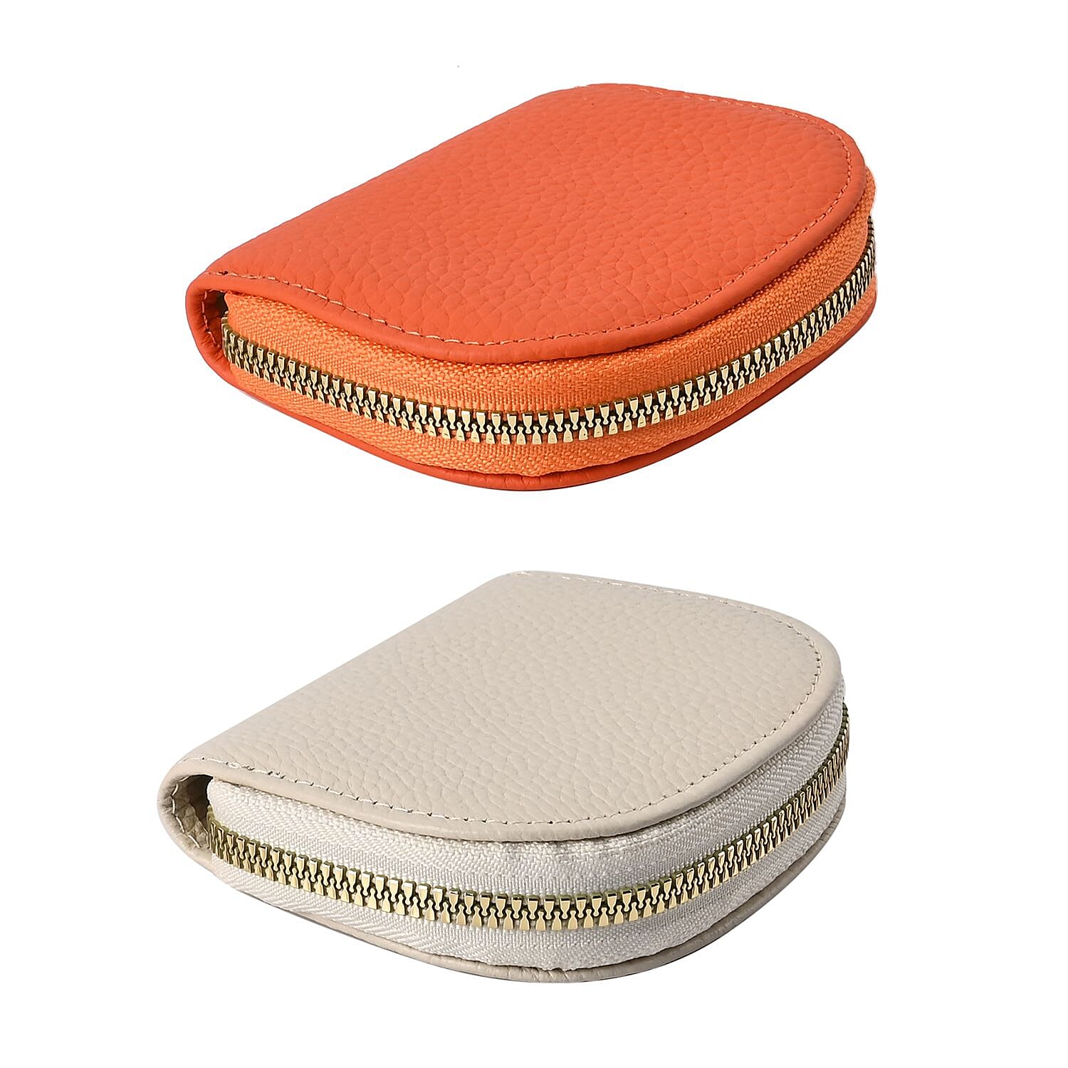 Set of 2 Genuine Leather Card Wallet with RFID Blocking & 10 Card Slots - Orange & Cream