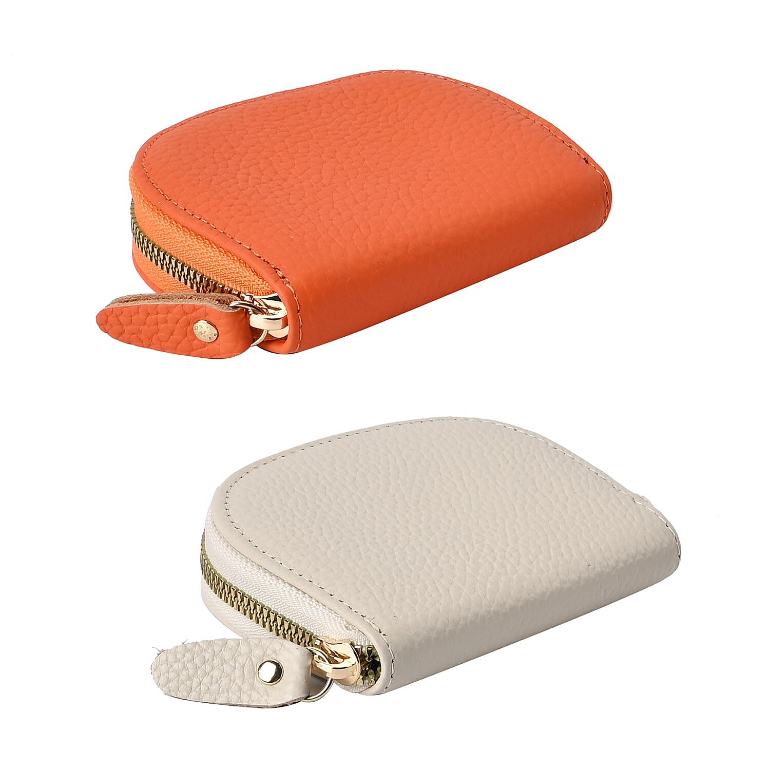 Set of 2 Genuine Leather Card Wallet with RFID Blocking & 10 Card Slots - Orange & Cream