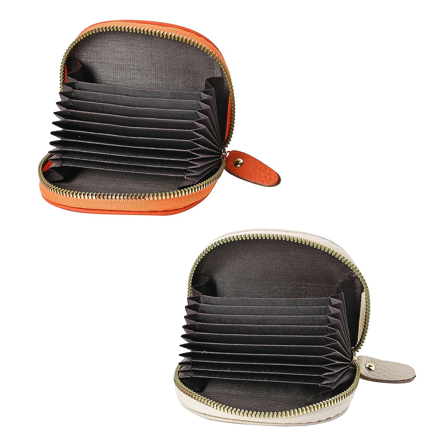 Set of 2 Genuine Leather Card Wallet with RFID Blocking & 10 Card Slots - Orange & Cream