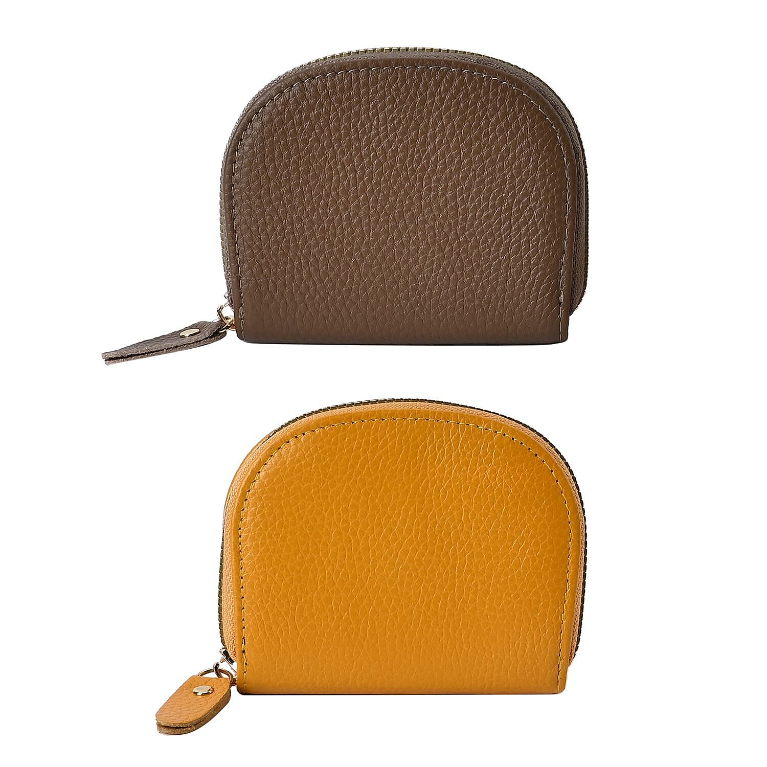 Set of 2 Genuine Leather Card Wallet with RFID Blocking & 10 Card Slots - Yellow & Khaki