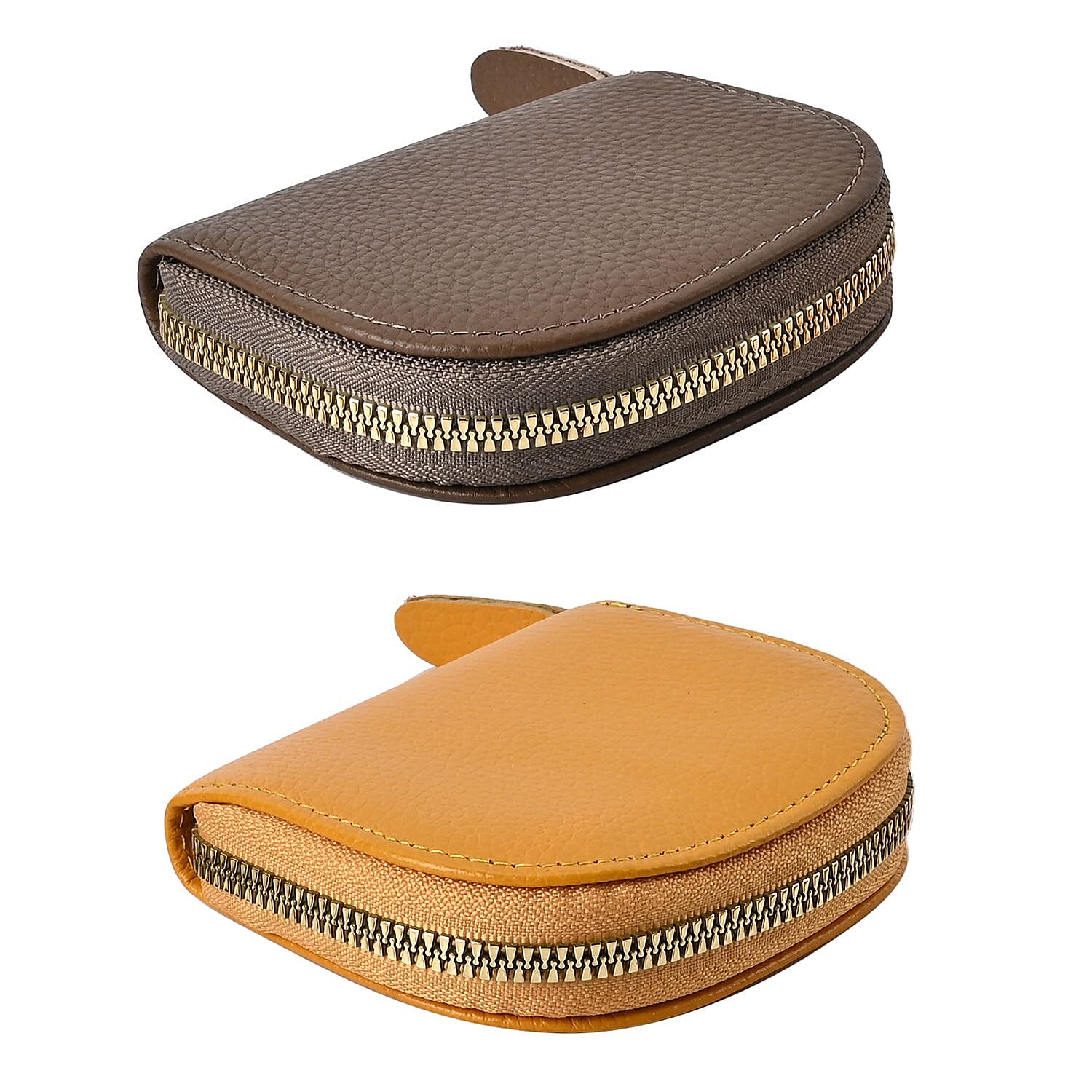 Set of 2 Genuine Leather Card Wallet with RFID Blocking & 10 Card Slots - Yellow & Khaki