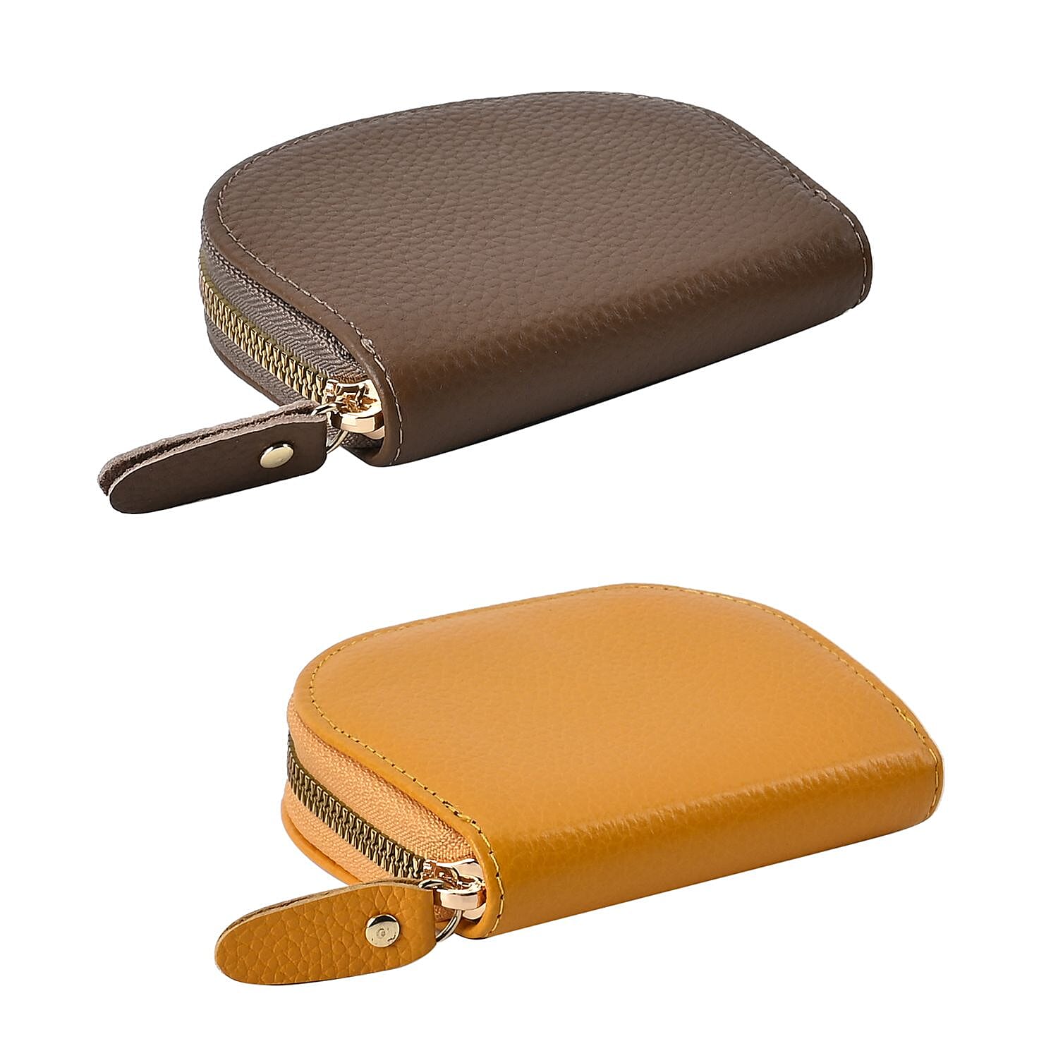 Set of 2 Genuine Leather Card Wallet with RFID Blocking & 10 Card Slots - Yellow & Khaki