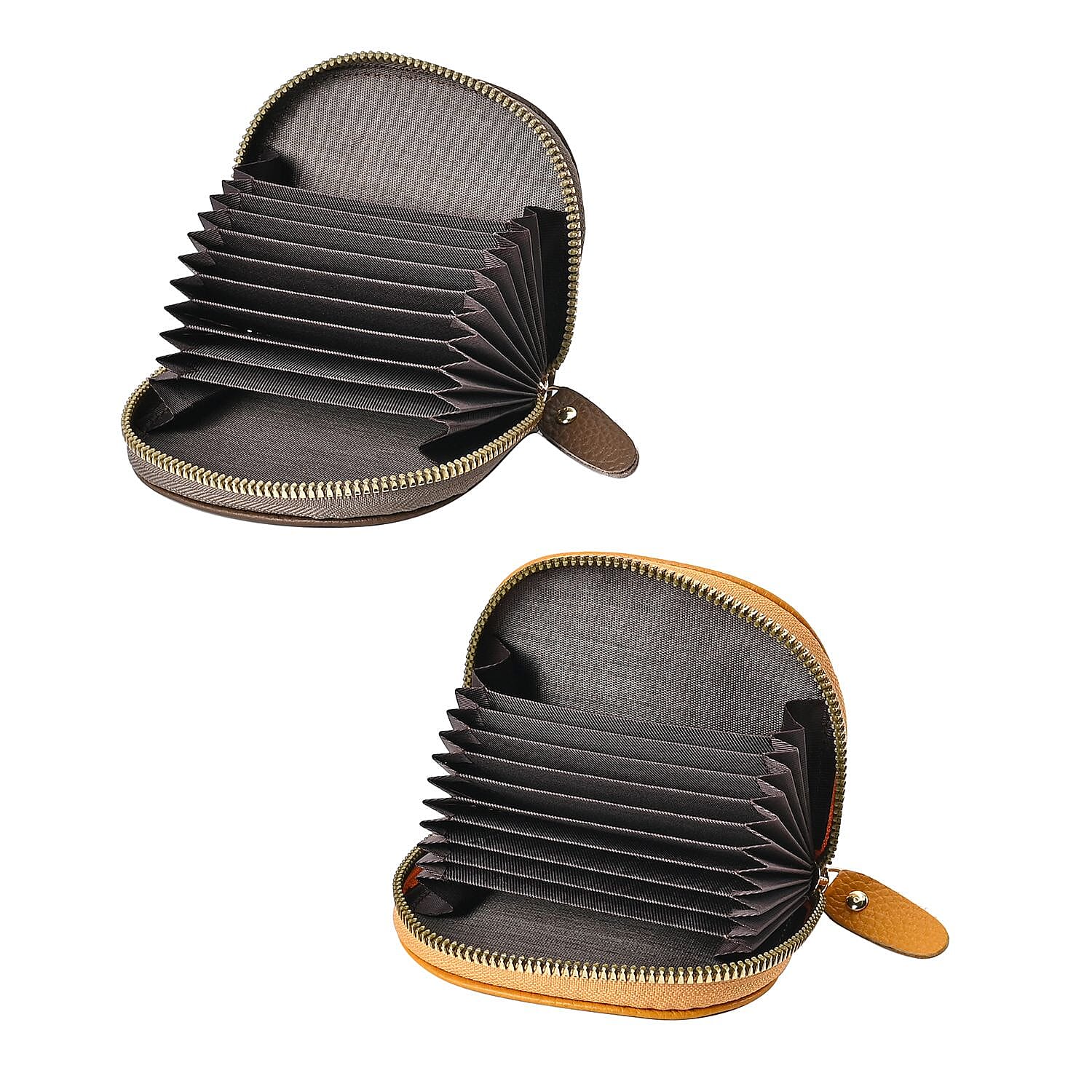 Set of 2 Genuine Leather Card Wallet with RFID Blocking & 10 Card Slots - Yellow & Khaki