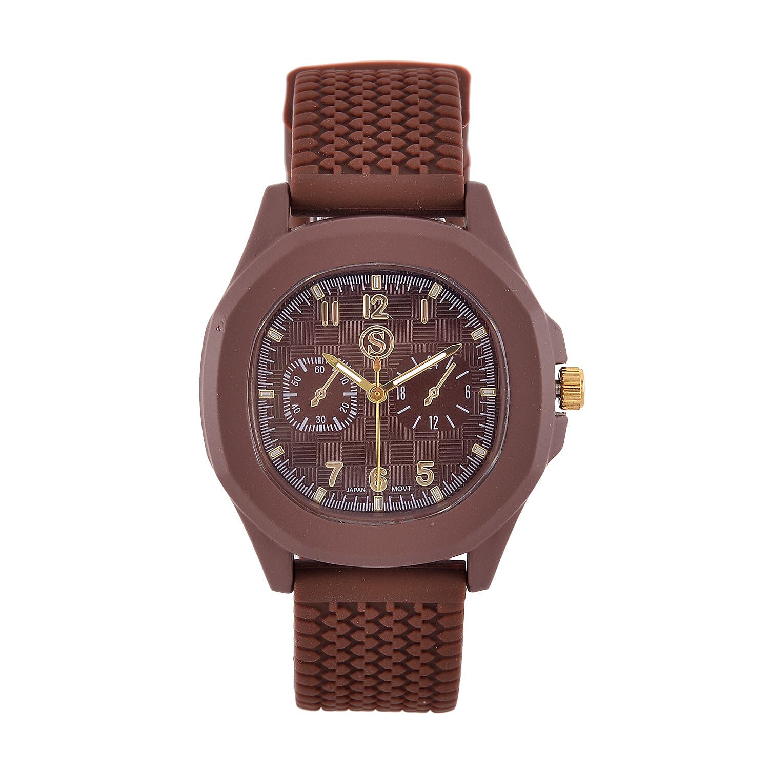 STRADA Japanese Movement Analog Watch With Brown Silicone Strap