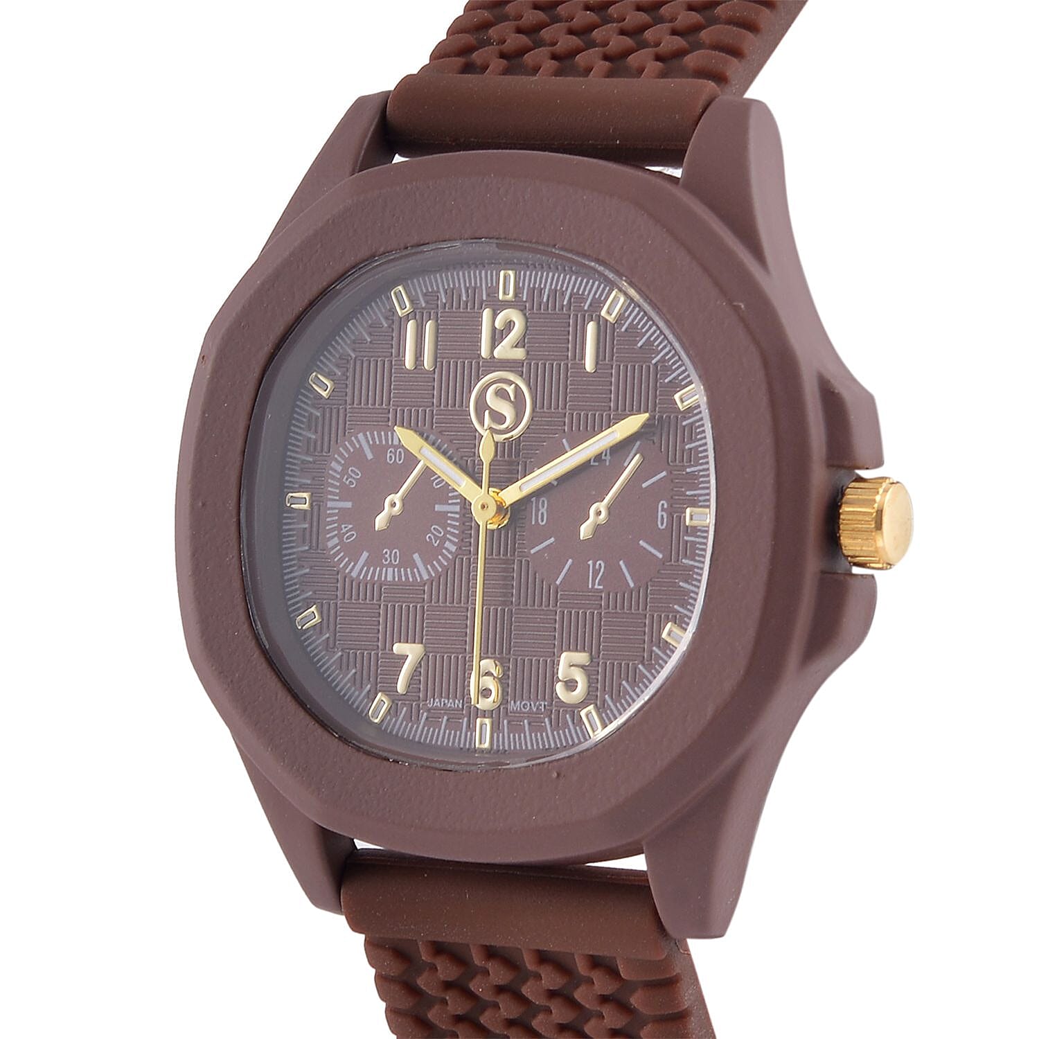 STRADA Japanese Movement Analog Watch With Brown Silicone Strap