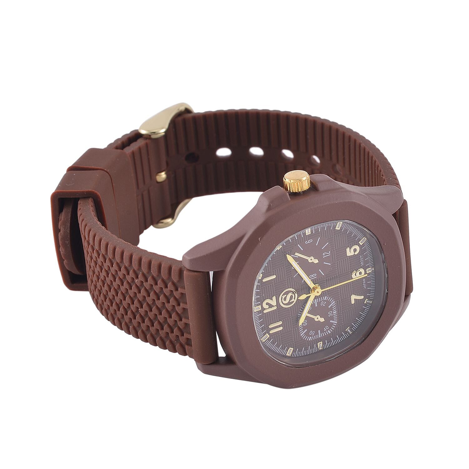 STRADA Japanese Movement Analog Watch With Brown Silicone Strap
