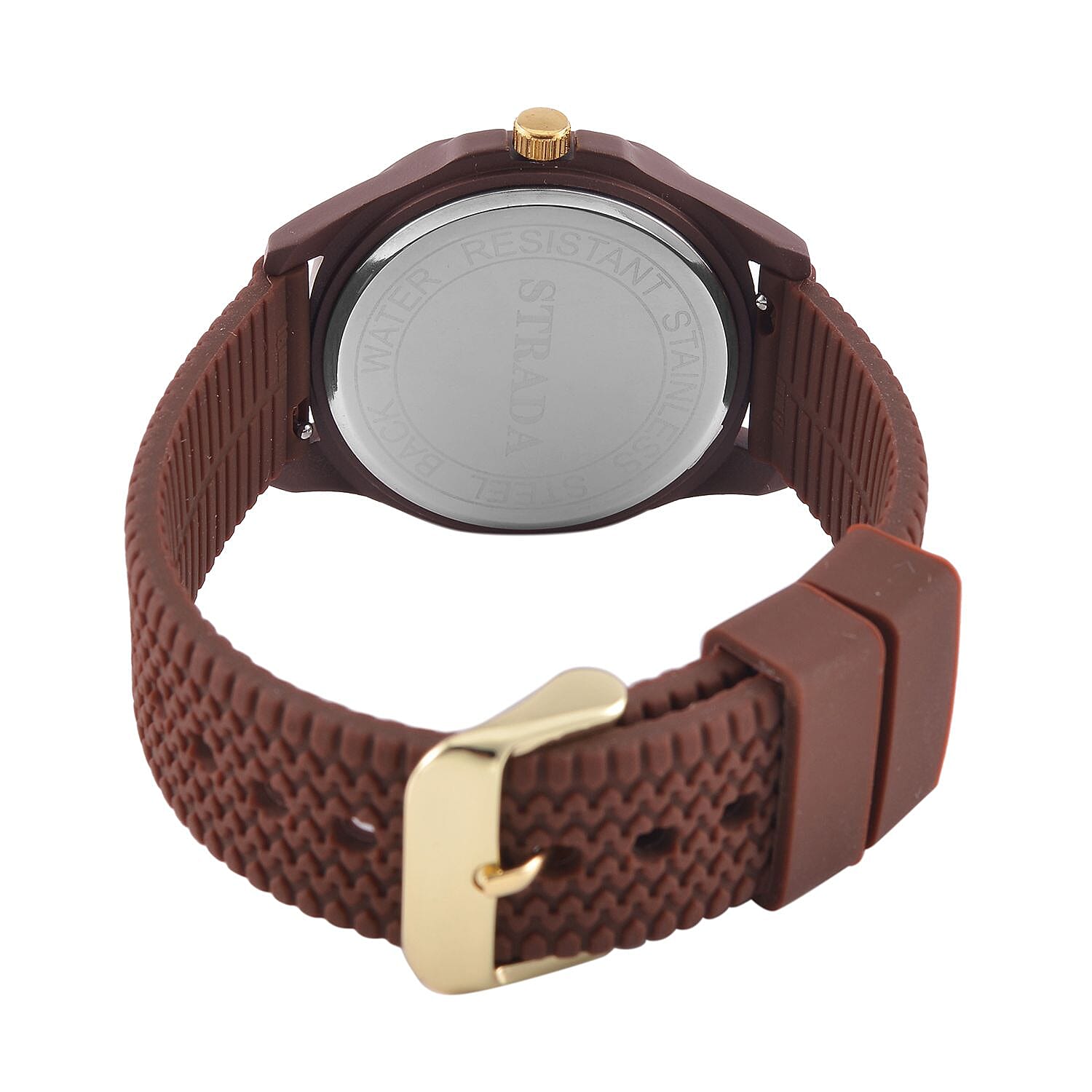 STRADA Japanese Movement Analog Watch With Brown Silicone Strap