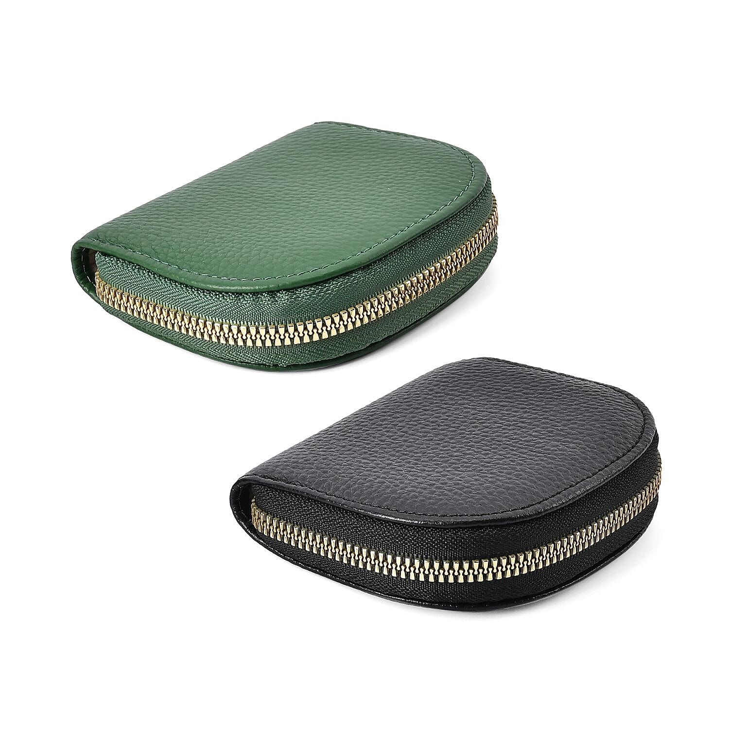 Set of 2 Genuine Leather Card Wallet with RFID Blocking & 10 Card Slots - Green & Black