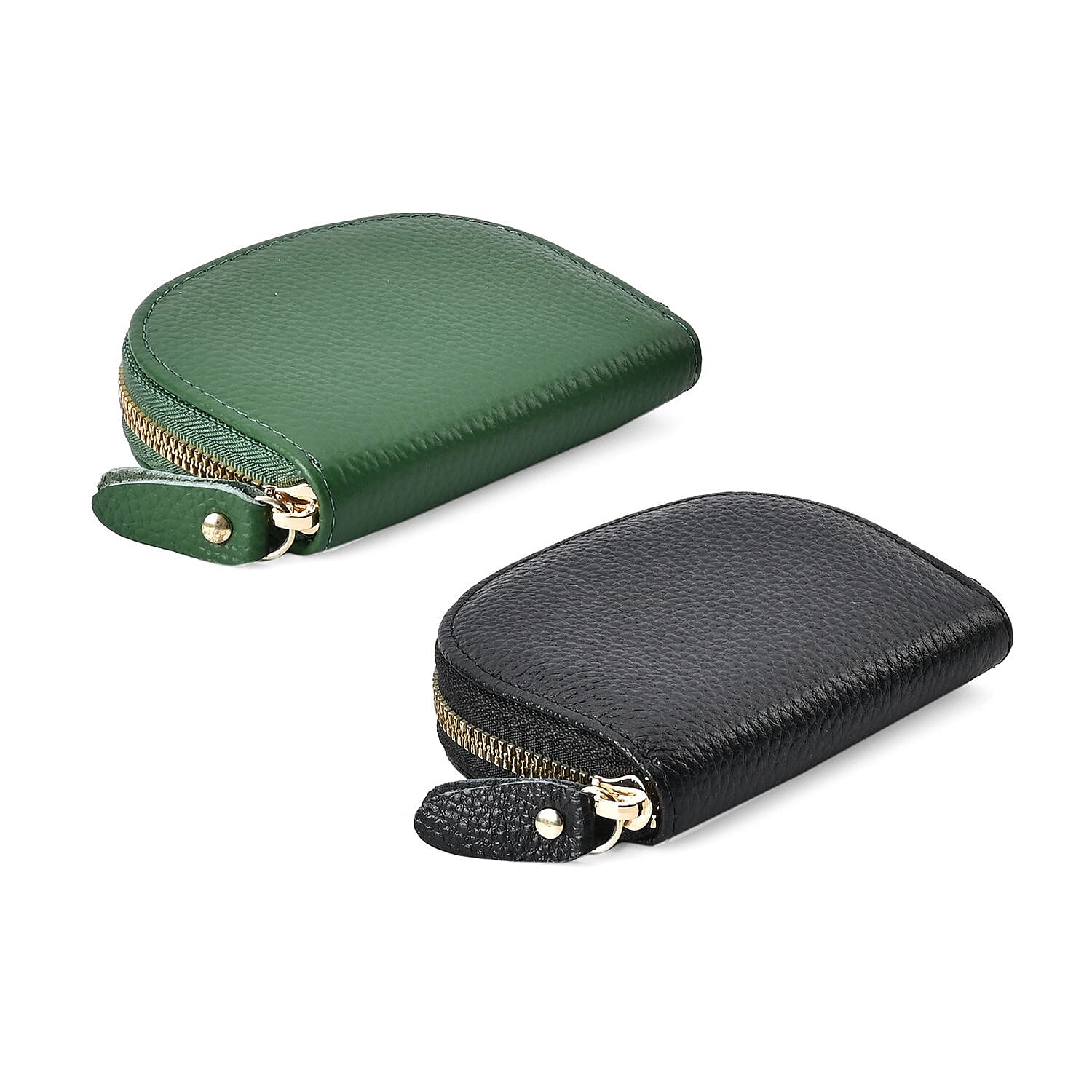 Set of 2 Genuine Leather Card Wallet with RFID Blocking & 10 Card Slots - Green & Black