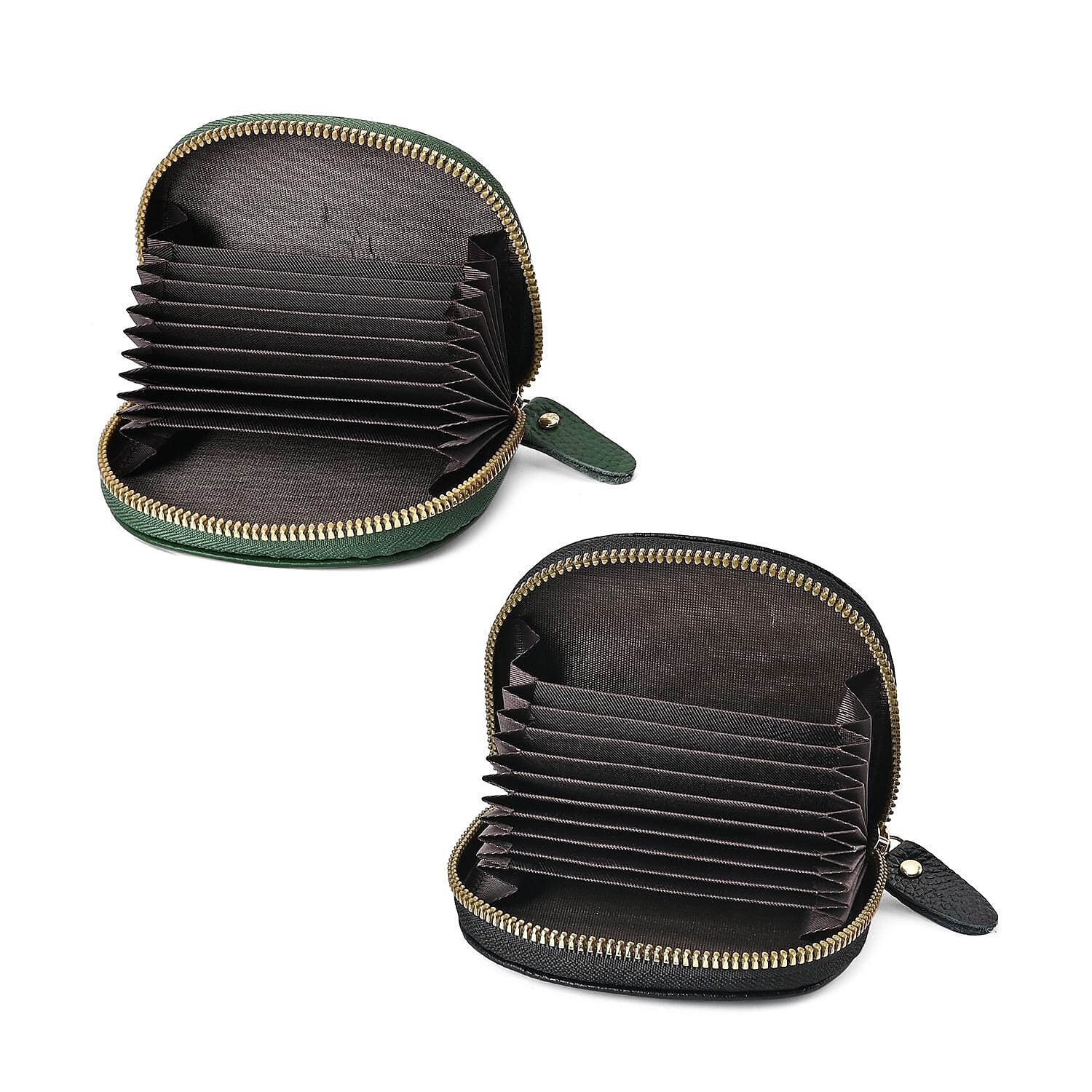 Set of 2 Genuine Leather Card Wallet with RFID Blocking & 10 Card Slots - Green & Black