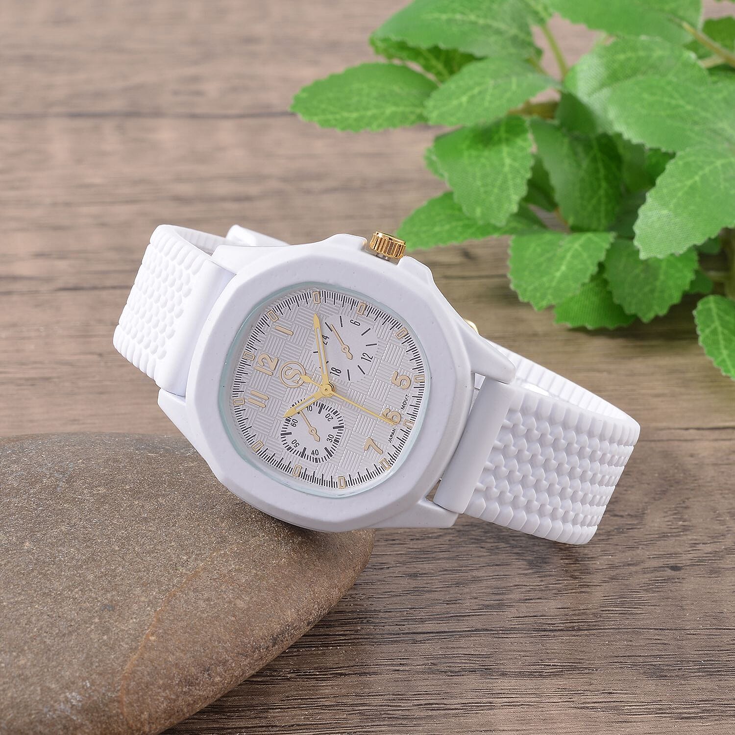 STRADA Japanese Movement Analog Watch With White Silicone Strap