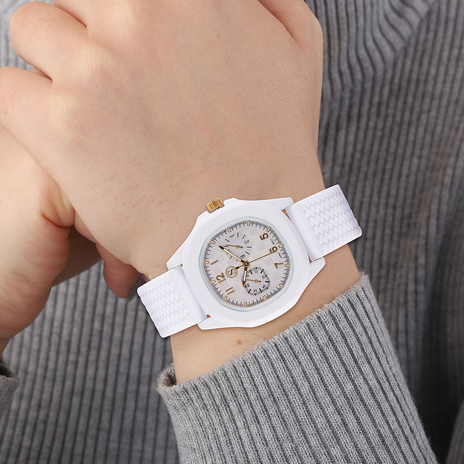 STRADA Japanese Movement Analog Watch With White Silicone Strap