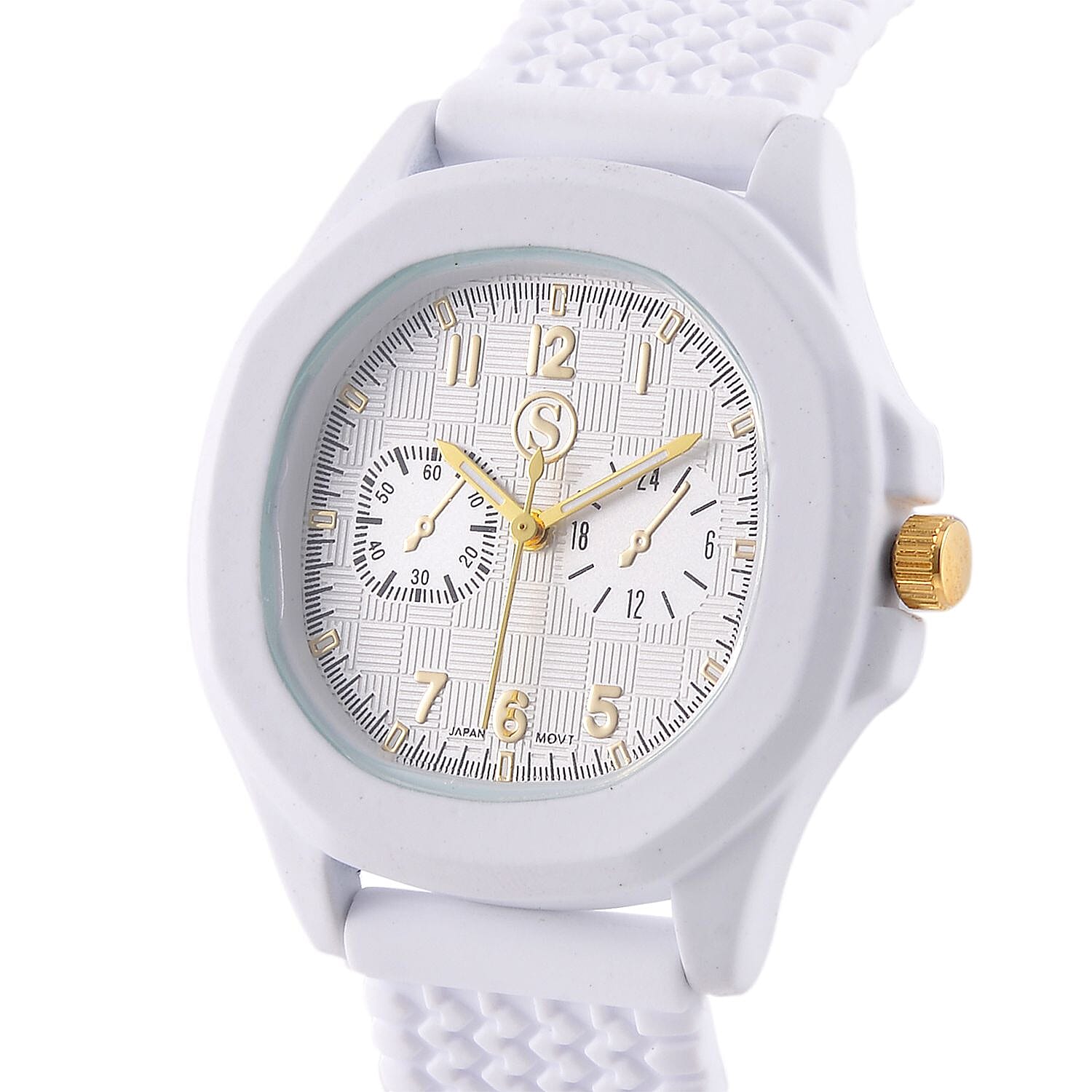 STRADA Japanese Movement Analog Watch With White Silicone Strap